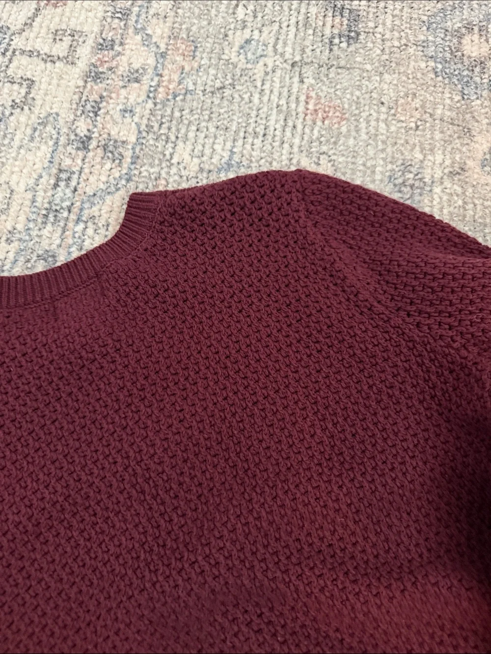 H&M Short-Sleeve Textured Knit Cardigan in Burgundy with Gold Buttons